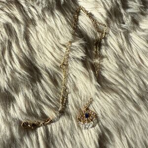 BaubleBar Gold Necklace with Blue Eye Pendant